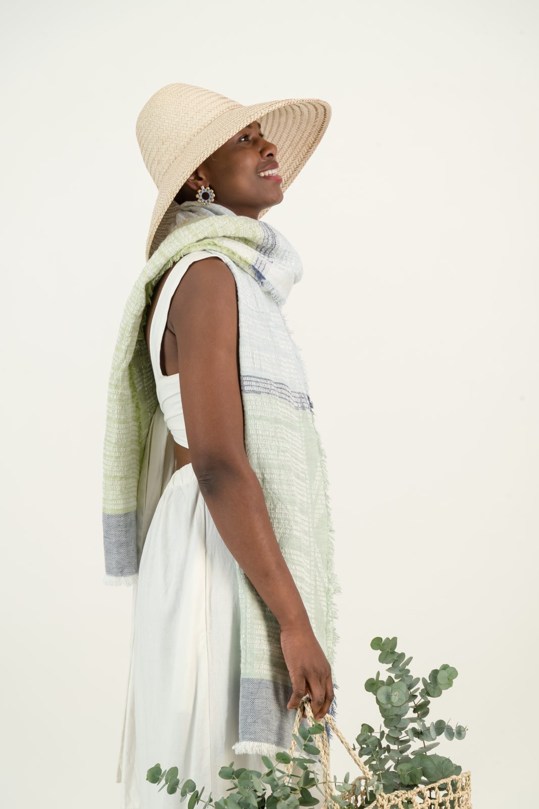 100% Linen Bogolan Scarf / Wrap - African Jacquard