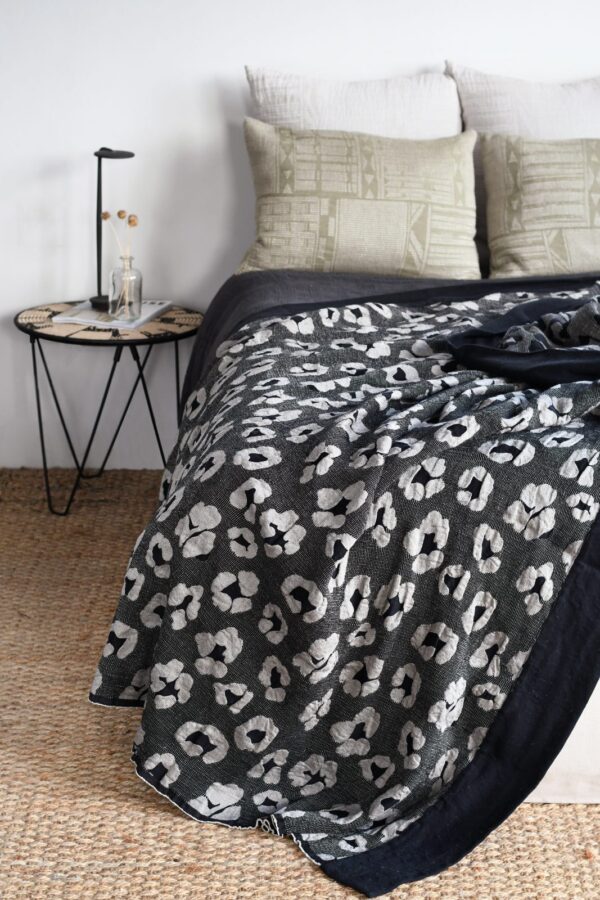 Silver on black BED THROW
