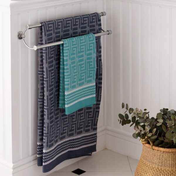 Turquoise hand towel with medium blue bath sheet