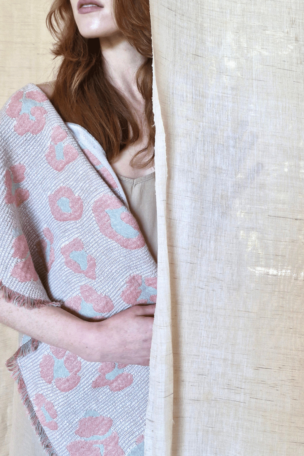 Urban Leopard Scarf Green/Pink Cotton/Linen 42 x 218CM / 17″ x 86″